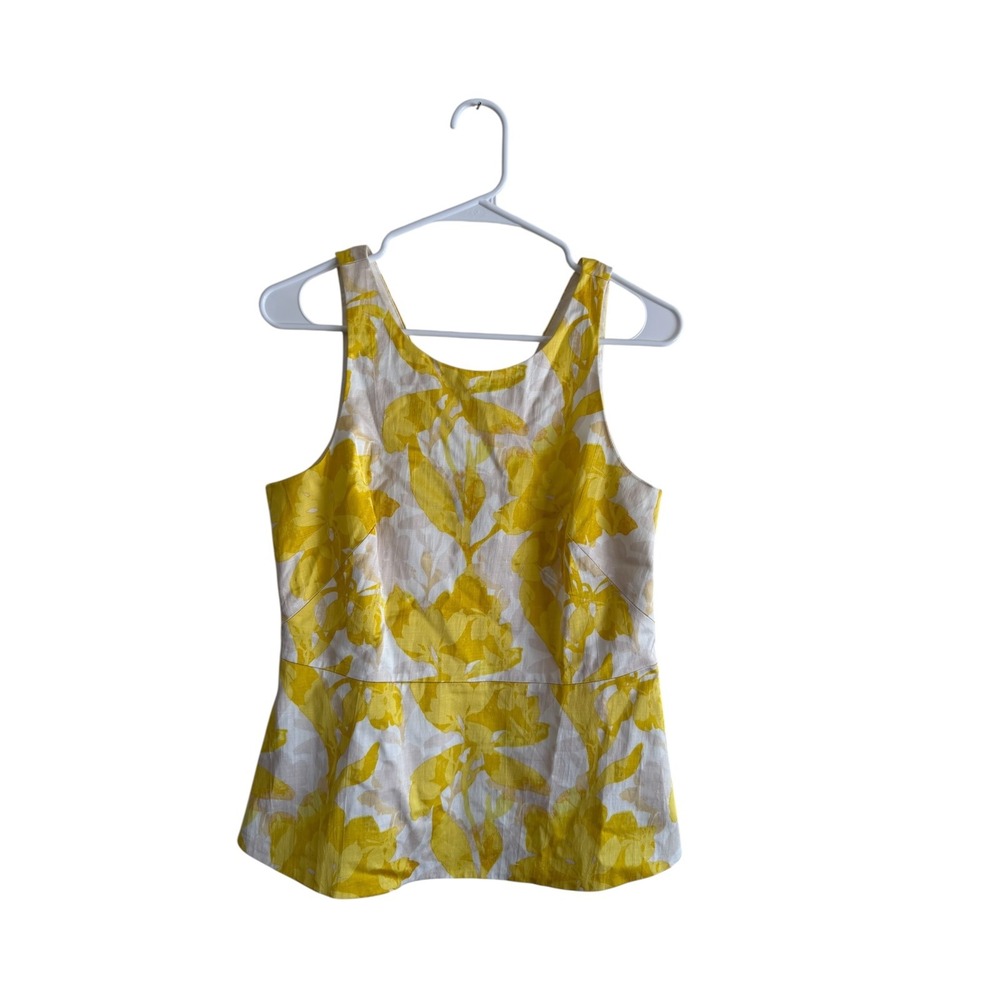 Banana Republic Yellow Floral Peplum Shell Sleeveless V-Back Top‎ Women's Size 4